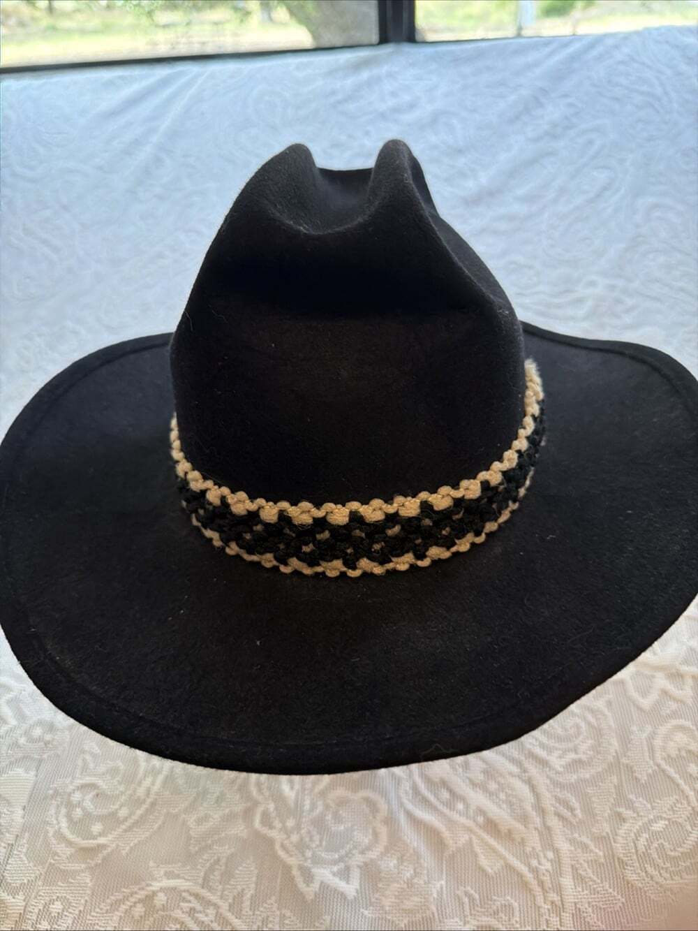 Bollman Natural 100% Wool Fedora Hat Black 71/8 Made in USA Classic Style